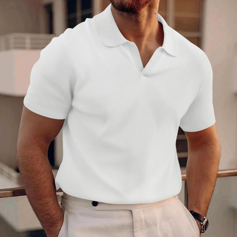 David - Polo simplu model Waffle pentru bărbați
