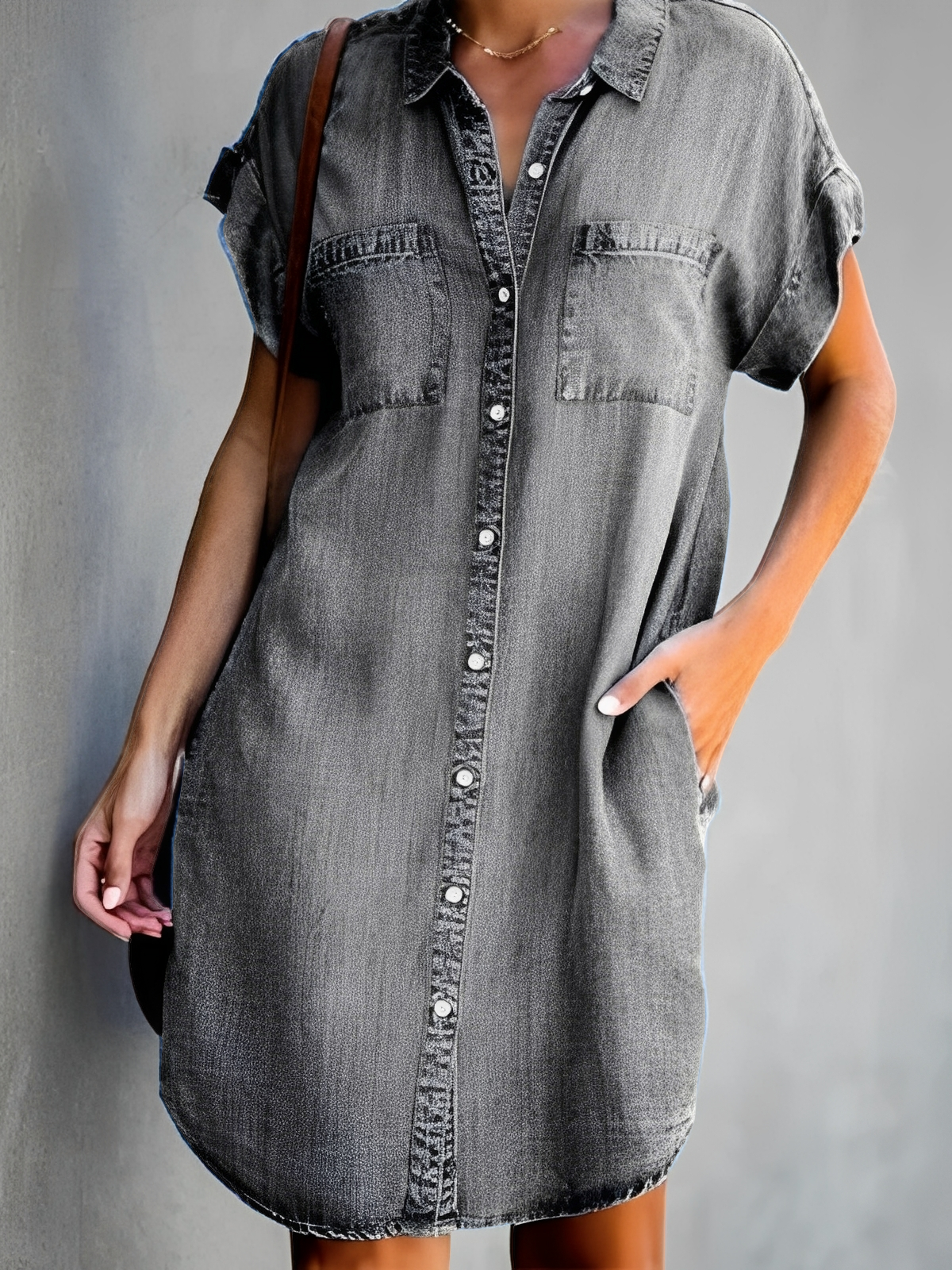 Mabel - Rochie elegantă din blugi cu nasturi pentru femei