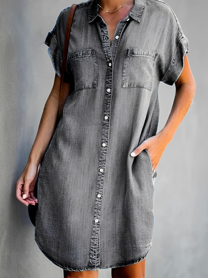 Mabel - Rochie elegantă din blugi cu nasturi pentru femei
