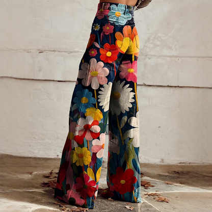 Charo - Pantaloni evazați cu model floral pentru femei