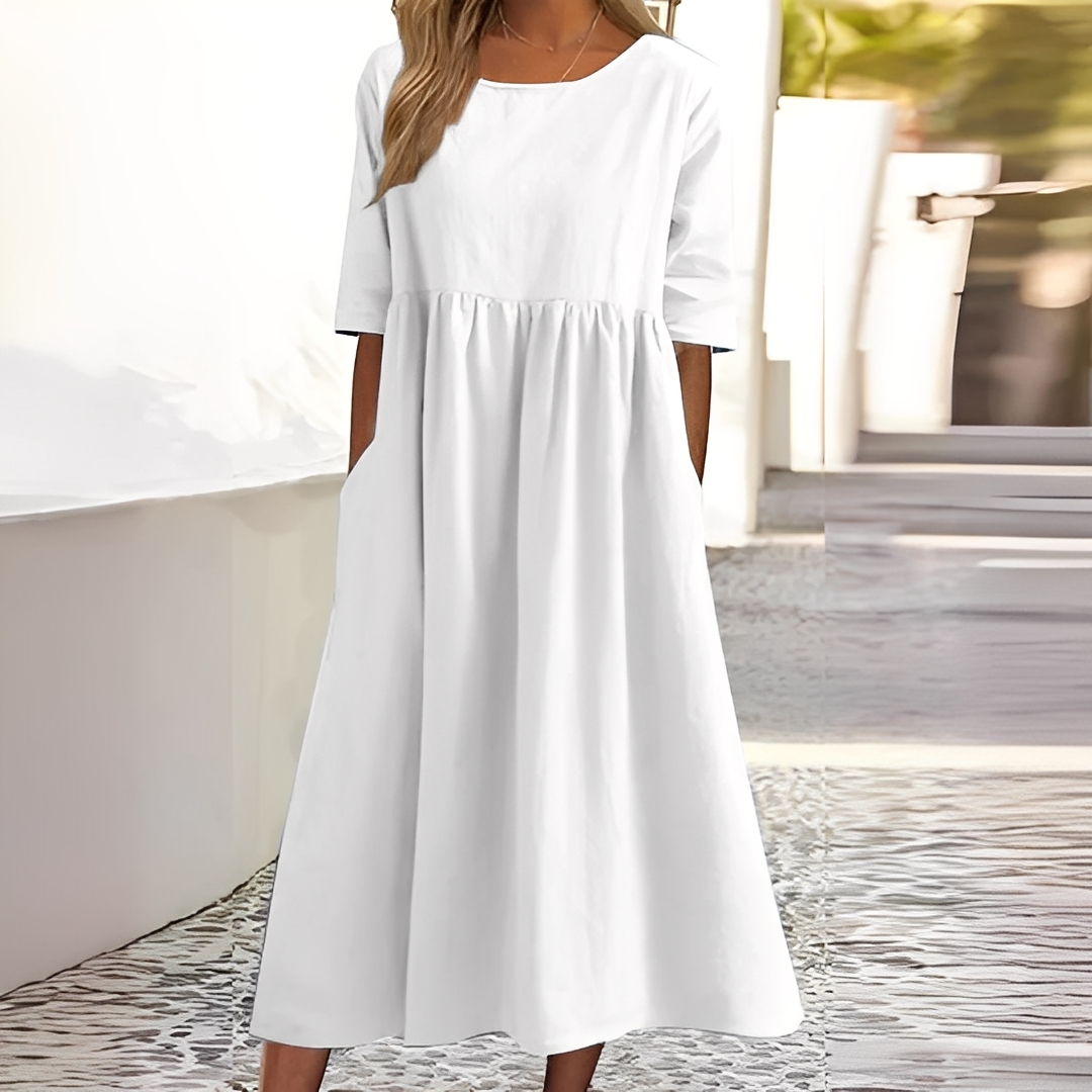 Sylvette - Rochie de bumbac pentru femei cu decolteu rotund