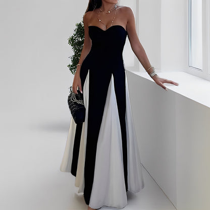 Charisse - Rochie elegantă de contrast cu tiv mare pentru doamne