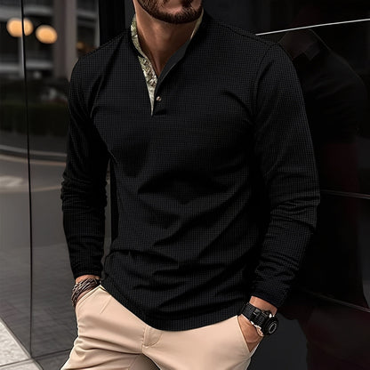 Crofton - Polo elegant cu mâneci lungi și textură vafrată pentru bărbați