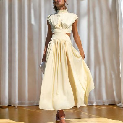 Christina - Rochie maxi casual cu decupaj în talie pentru femei