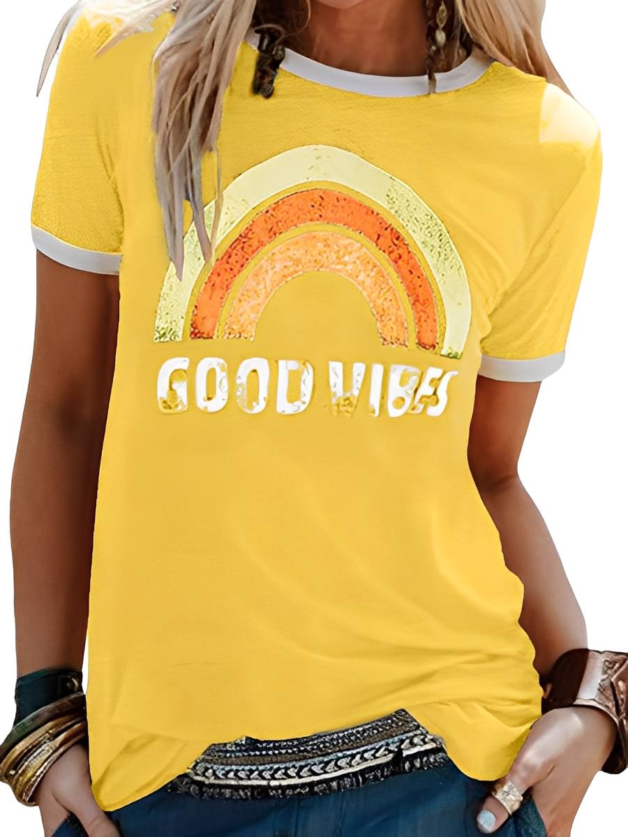 Daria - Tricou de damă cu design simplu și imprimare Good Vibes