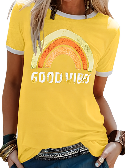 Daria - Tricou de damă cu design simplu și imprimare Good Vibes