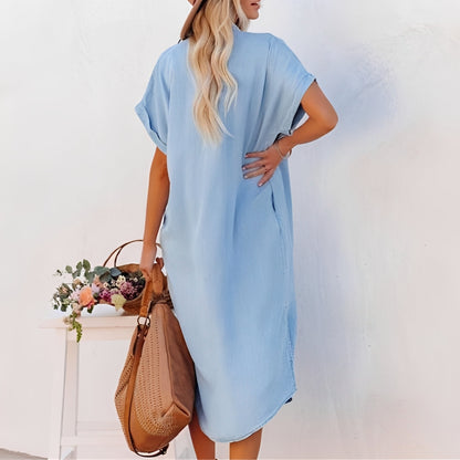 Crystal - Rochie cămașă din denim, lejeră, pentru femei