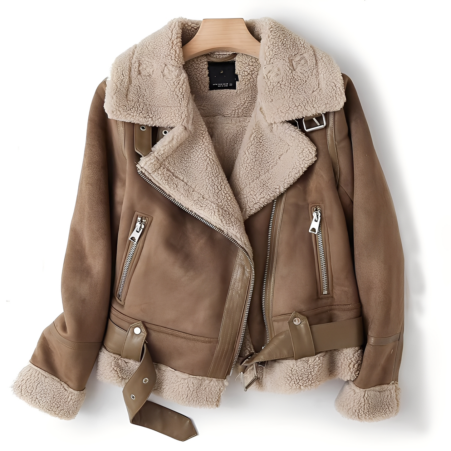 Marianne - Jachetă rafinată din piele întoarsă cu curea pentru femei