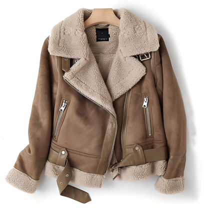 Marianne - Jachetă rafinată din piele întoarsă cu curea pentru femei