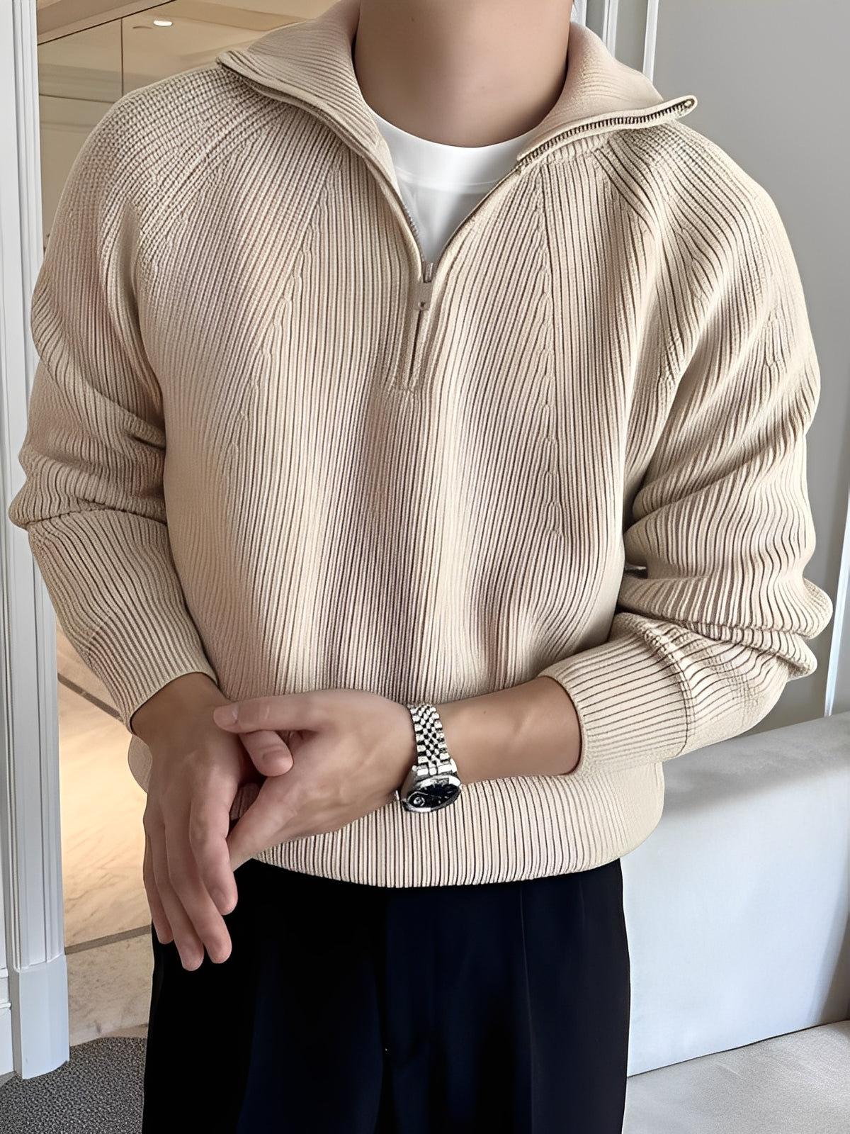 Lucas - Pulover elegant din tricot cu fermoar până la jumătate pentru bărbați