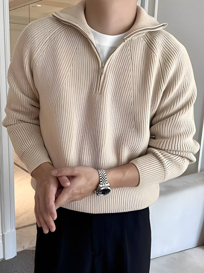 Lucas - Pulover elegant din tricot cu fermoar până la jumătate pentru bărbați