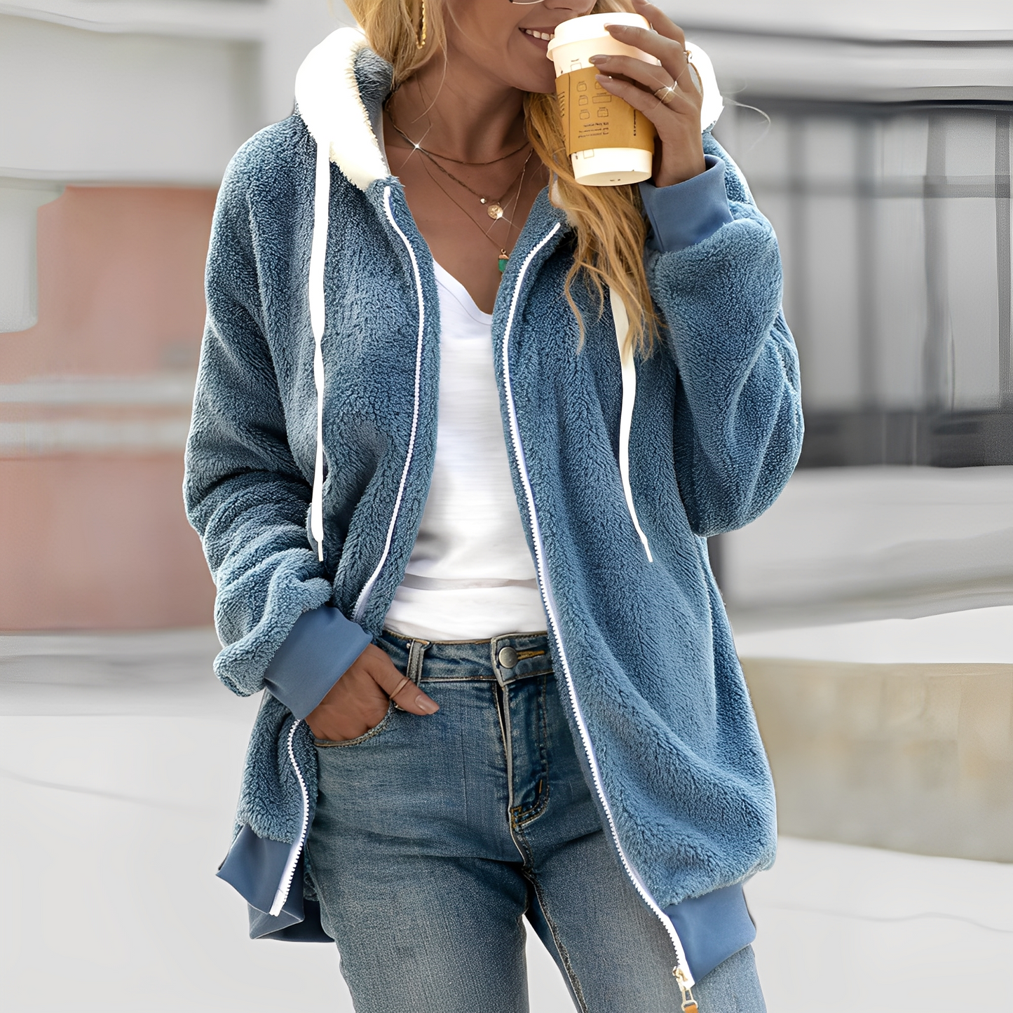 Rheanna - Jachetă călduroasă cu glugă din polar pentru femei