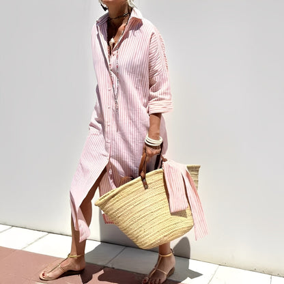 Paulette - Rochie cămașă clasică cu dungi pentru femei