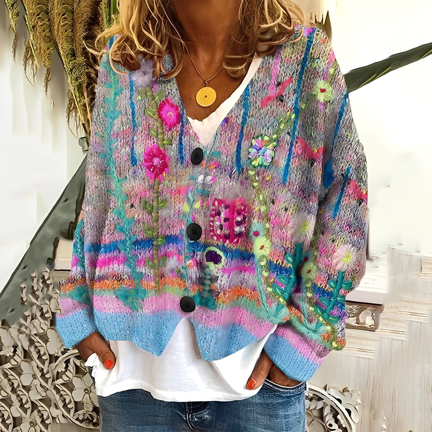 Nydia - Pulover lejer și moale cu tipar pentru femei