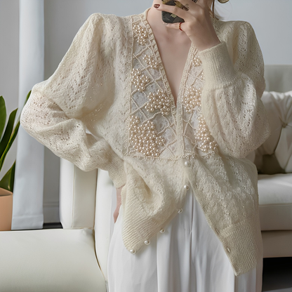 Jolie - Pulover elegant din tricot cu nasturi de sidef