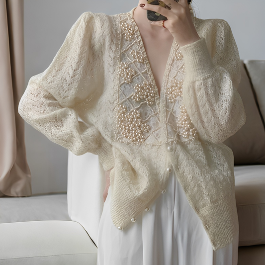 Jolie - Pulover elegant din tricot cu nasturi de sidef