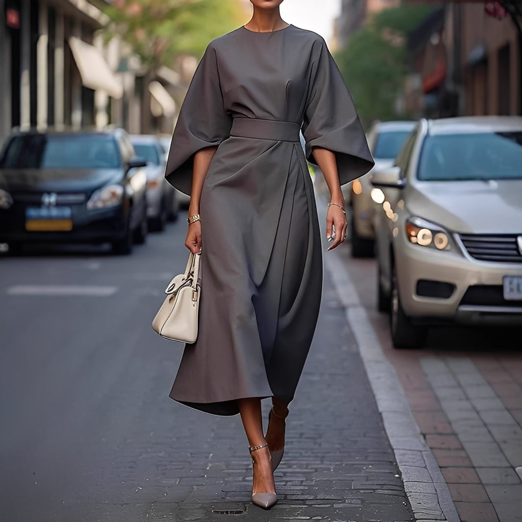 Élise - Rochie elegantă, cu mâneci lanternă și curea pentru femei