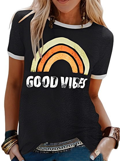 Daria - Tricou de damă cu design simplu și imprimare Good Vibes