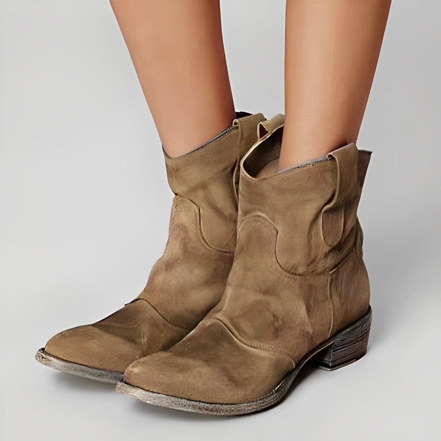 Adaline - Cizme cowboy retro cu toc scurt pentru femei