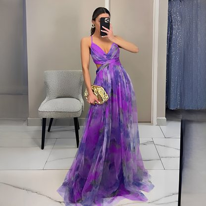 Gardania - Rochie lungă cu model floral pentru femei