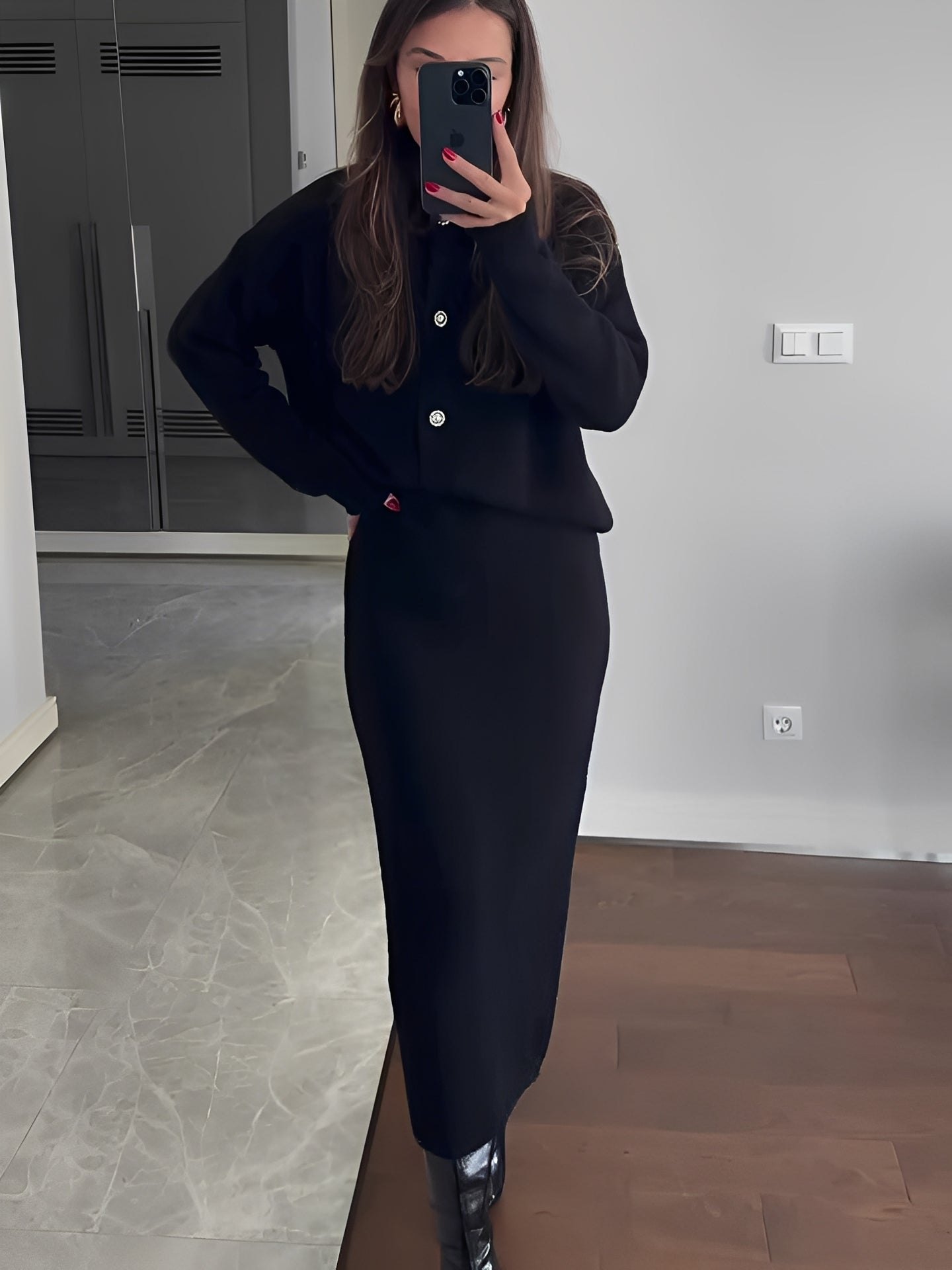 Cecilia - Set elegant din cardigan și fustă pentru femei