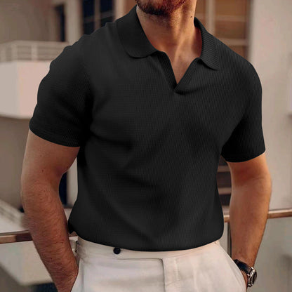 David - Polo simplu model Waffle pentru bărbați