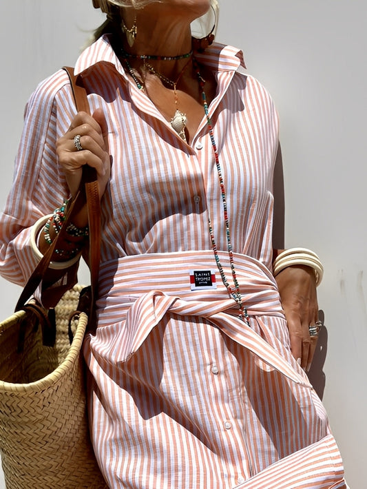 Christel - Rochie polo cu dungi, lungă, pentru femei