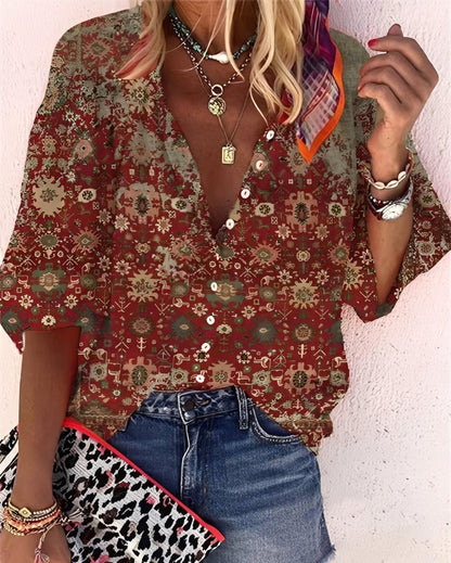 Darcie - Bluză stilată, lejeră cu imprimeu pentru femei