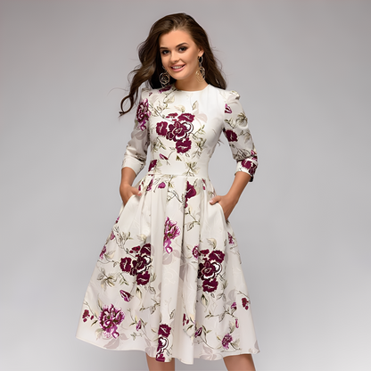 Elisabeth - Rochie elegantă, cu mâneci lungi și design floral pentru femei