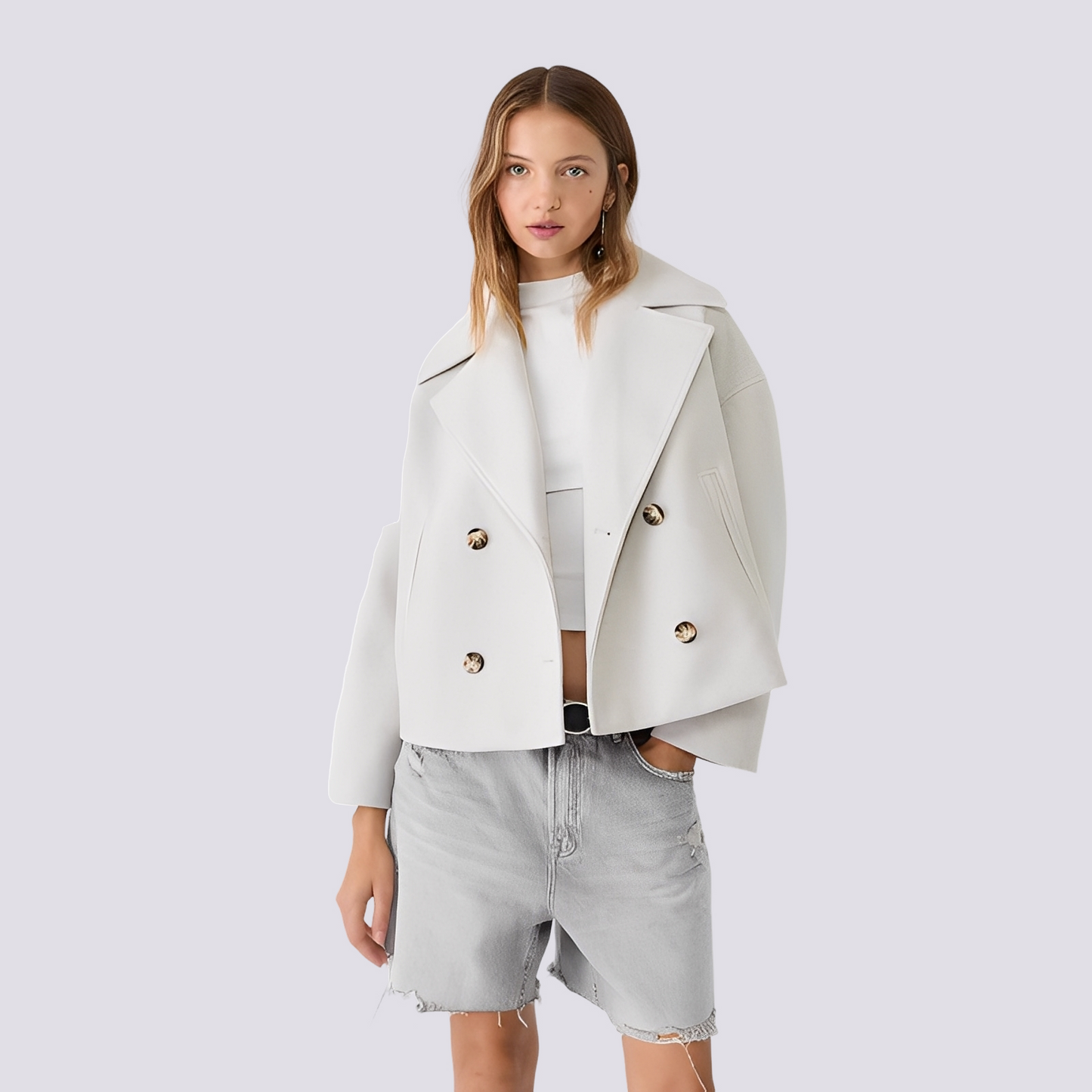 Bethney - Jachetă scurtă elegantă din lână cu guler cu rever pentru femei