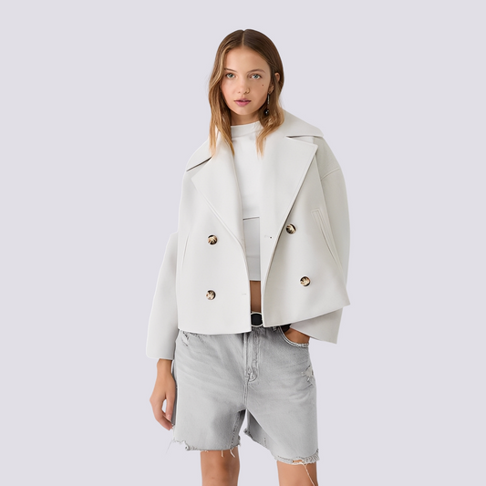 Bethney - Jachetă scurtă elegantă din lână cu guler cu rever pentru femei