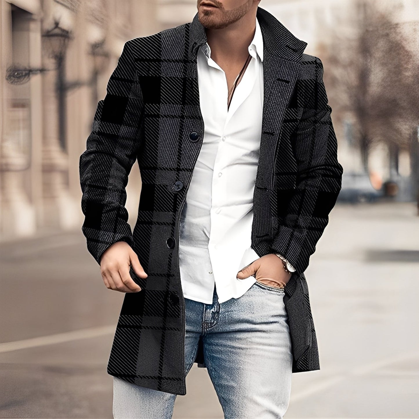 Luke - Stylový pánský dlouhý tweedový kabát