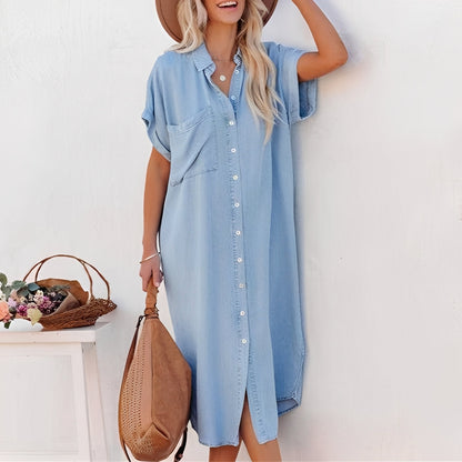 Crystal - Rochie cămașă din denim, lejeră, pentru femei