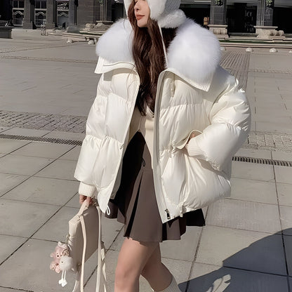 Victoria - geacă de puf elegantă cu guler de blană pentru femei