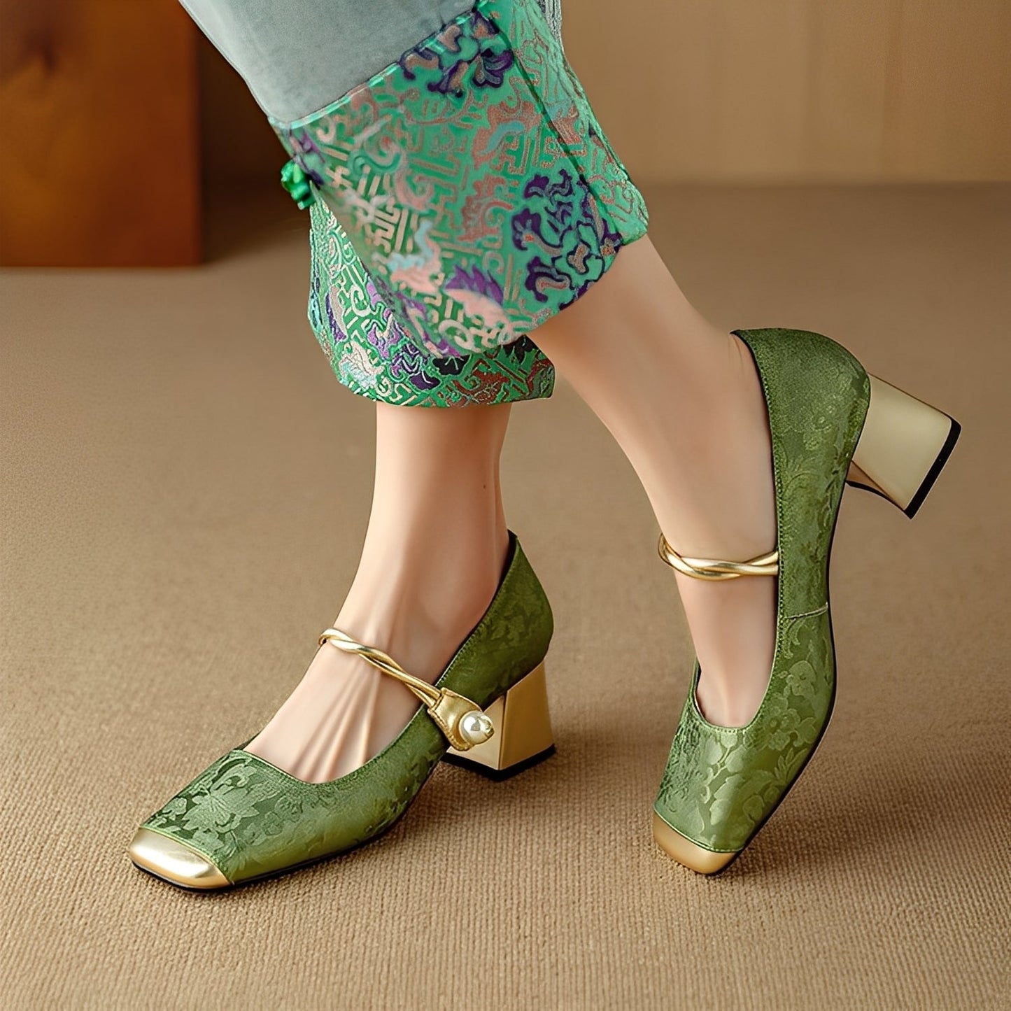 Evelyn - Sandale de damă elegante din mătase embosată cu toc