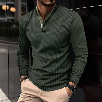 Crofton - Polo elegant cu mâneci lungi și textură vafrată pentru bărbați