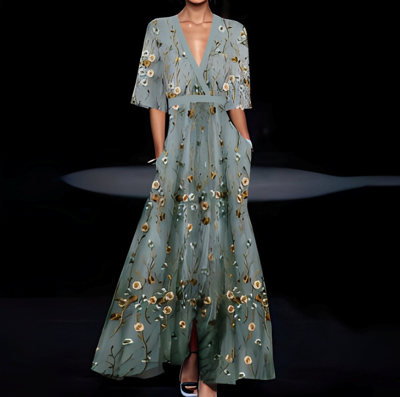 Débora - Rochie lungă elegantă cu imprimeu floral pentru femei