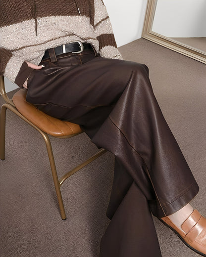 Lora - Pantaloni clasici din piele cu talie înaltă pentru femei
