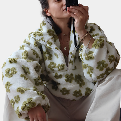 Elizabeth - Pulover Sherpa pentru femei cu model floral elegant