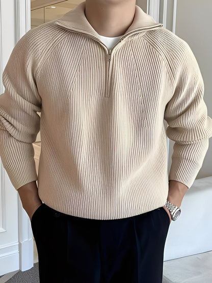 Lucas - Pulover elegant din tricot cu fermoar până la jumătate pentru bărbați