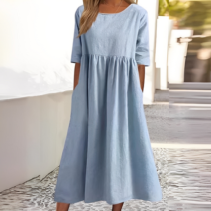 Sylvette - Rochie de bumbac pentru femei cu decolteu rotund