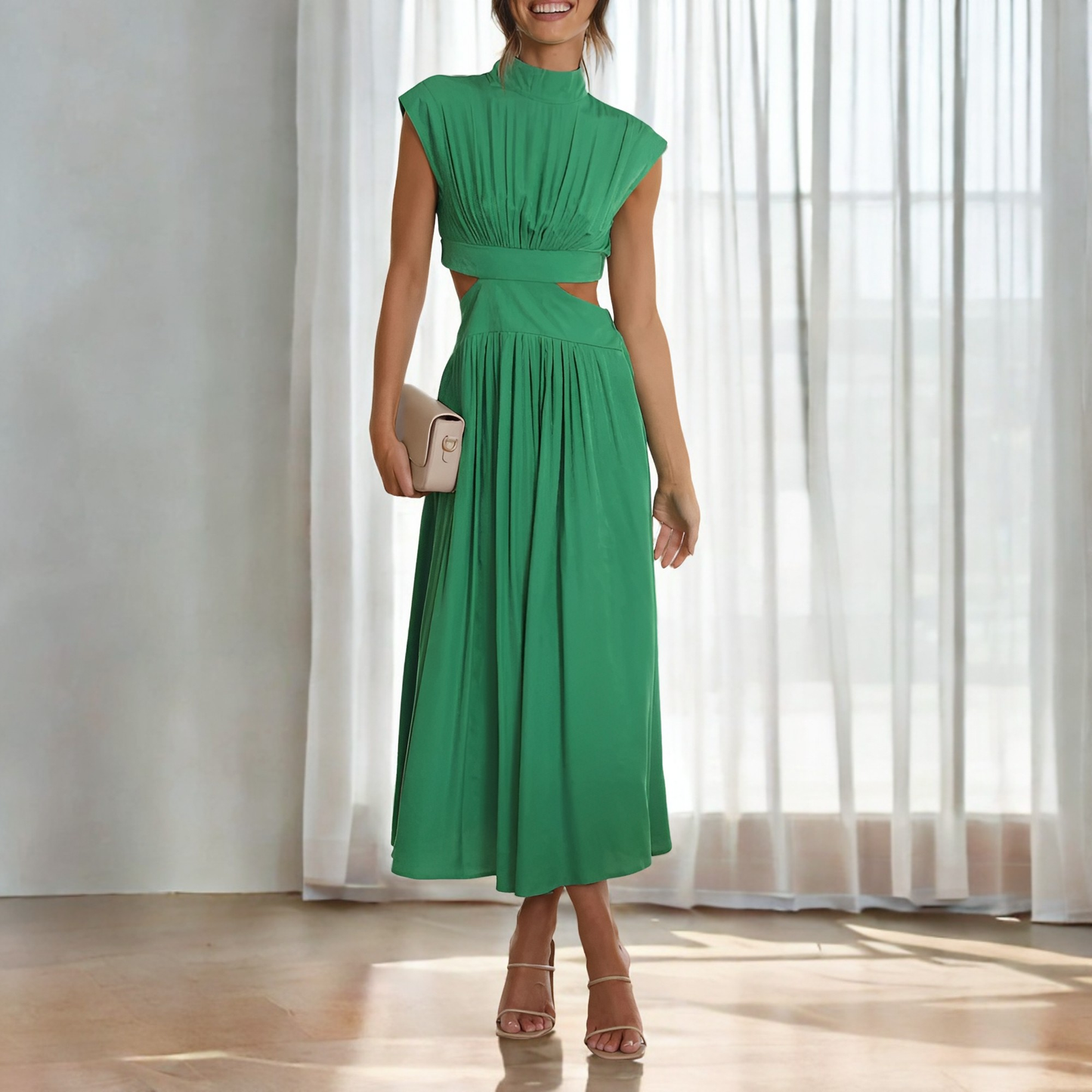 Christina - Rochie maxi casual cu decupaj în talie pentru femei