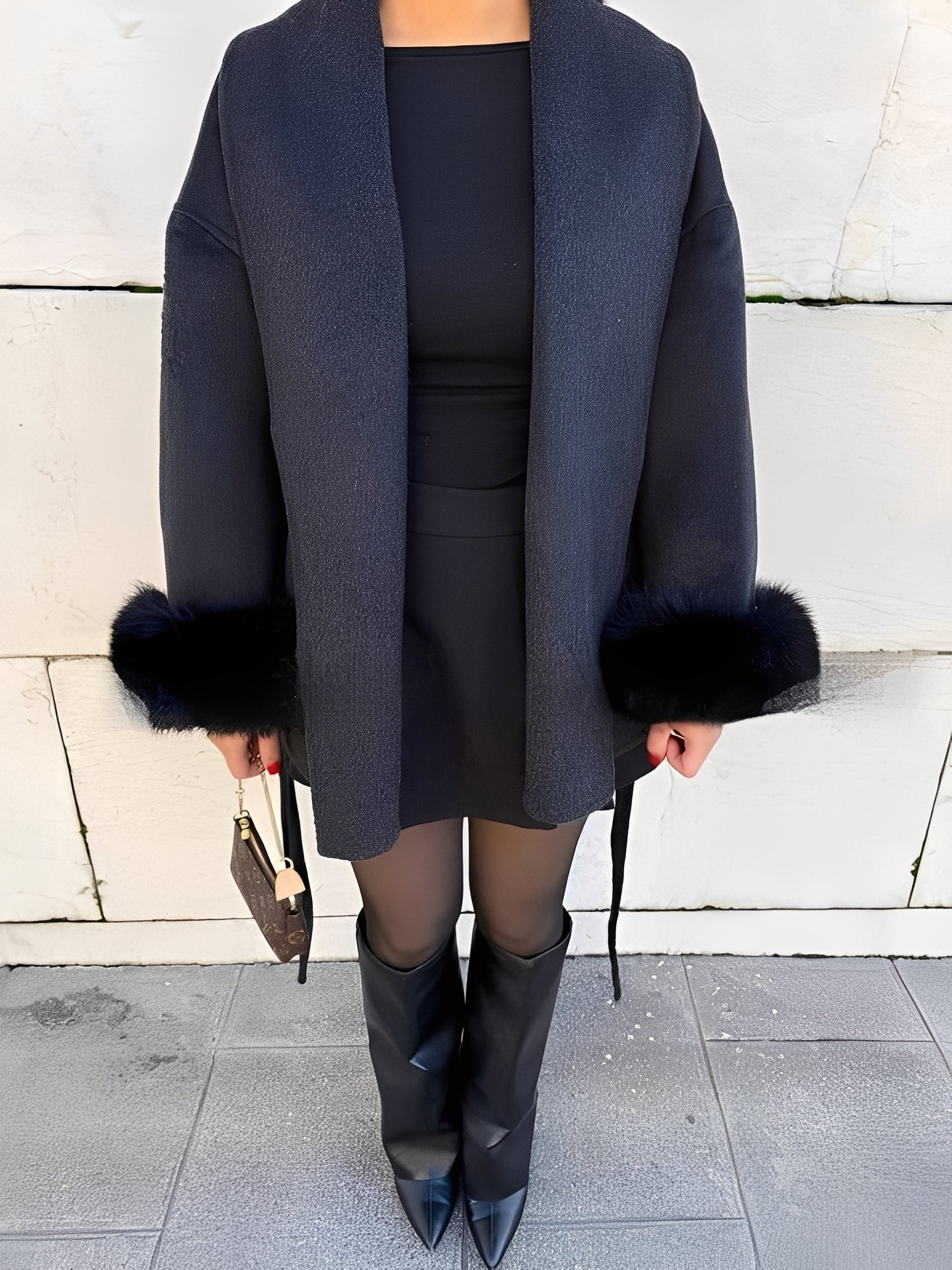 Armani - Pardesiu lung, sofisticat, elegant, cu blană pentru femei