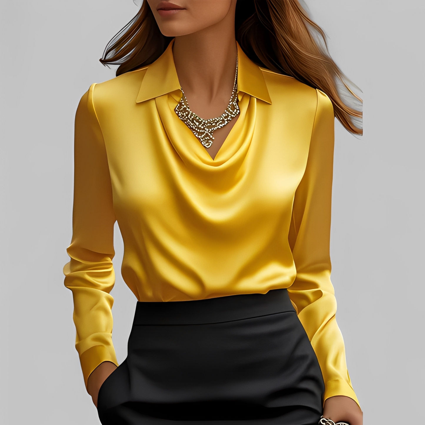 Emmalyn - Bluză din mătase cu drapaje pentru femei