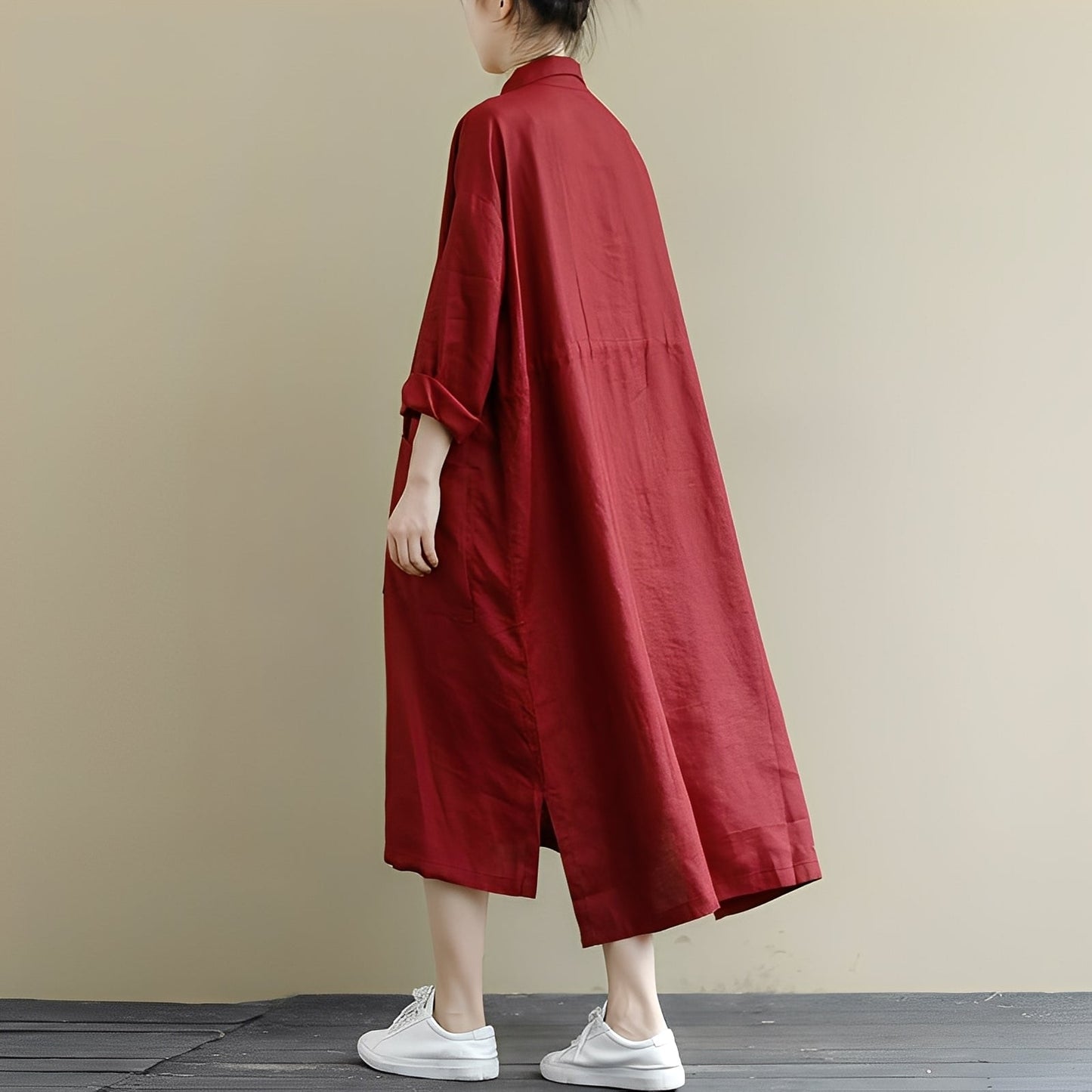 Chelsie - Rochie maxi largă cu nasturi pentru femei