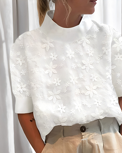 Julia - Bluza modernă cu broderie și guler înalt pentru femei