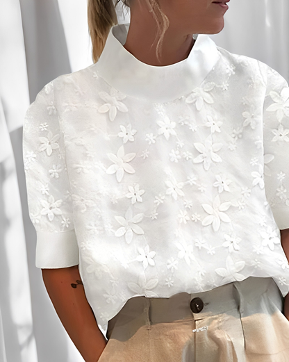 Julia - Bluza modernă cu broderie și guler înalt pentru femei