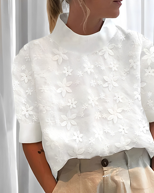 Julia - Bluza modernă cu broderie și guler înalt pentru femei