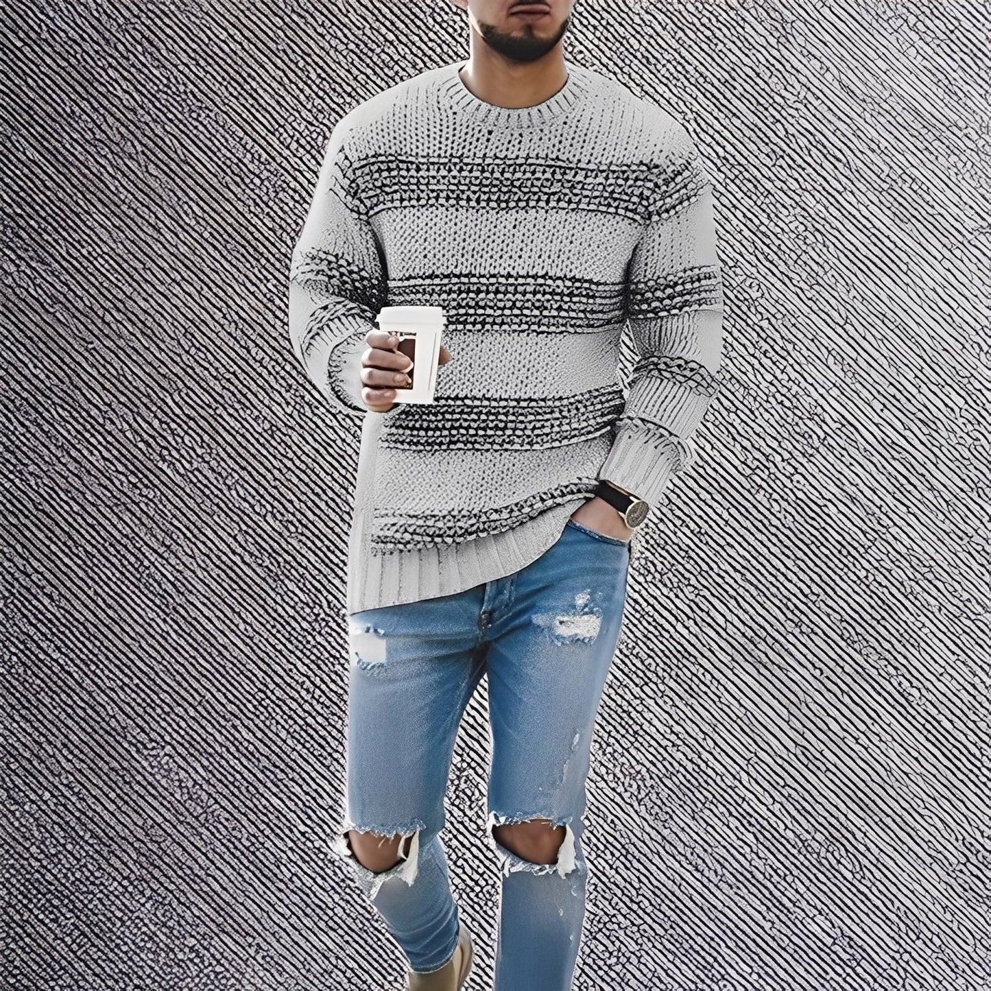 Kenzo - Pulover bărbătesc cu dungi catifelate