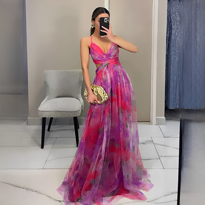 Gardania - Rochie lungă cu model floral pentru femei